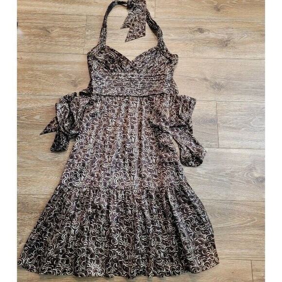BCBG Maxazria Brown Silk Halter Dress Mini X-Small Sexy Night Out - Picture 3 of 15